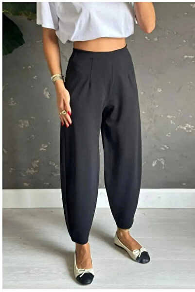 FEVİLLE Pantaloni balon din țesătură crep neagră Lycra