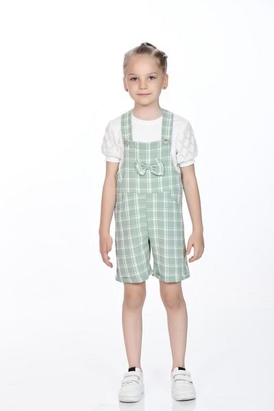 Kamex Girl's Plaid Patterned Strappy Jumpsuit