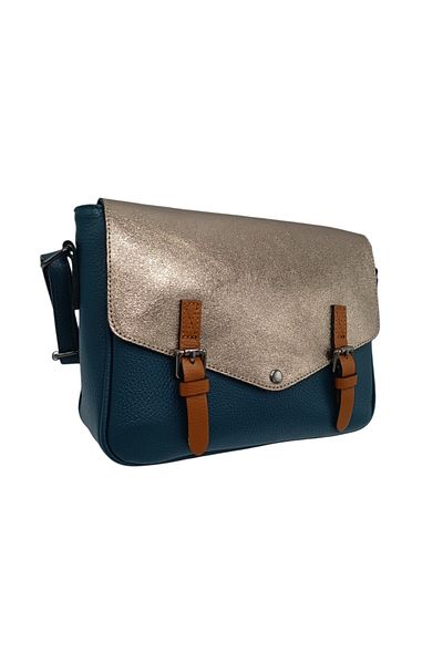 EVoStyle Geantă Damă Crossbody EVoStyle ED26, Piele Naturală Italia, Culoare Albastru, 27 x 20 x 9.5 cm