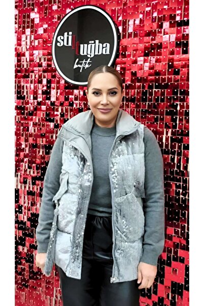 STLB Payetli Fermuarlı Kadife Yelek