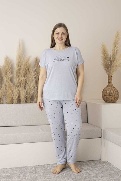 Lio20 Women's Viscose Short Sleeve Pajamas Set-Battal-Grey