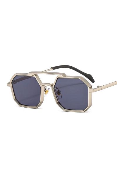 REDz Accessories Ochelari de soare, hexagon vintage, la modă, protecție UV400, brațe metalice, gri-negru