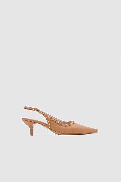 Seniorah Tan Skin Studded Pointed Toe Women's Heeled Shoes