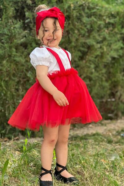 meqlife Short Sleeve Girl's Party Dress Birthday Outfit 3 Piece Combination Hair Band and Shirt Gift - Country