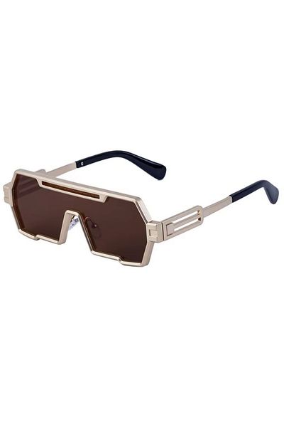 REDz Accessories Metal Punk Sunglasses, Retro, UV400 Protection, Brown Lenses, Metal Arms, Gold