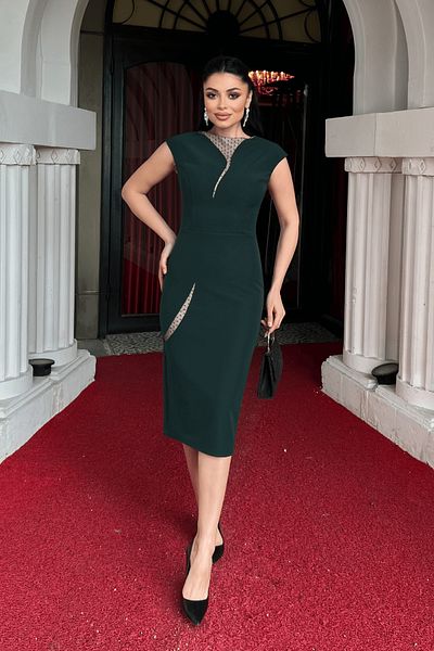 giyimmasalı Double Fabric Design Pencil Dress - Emerald Green