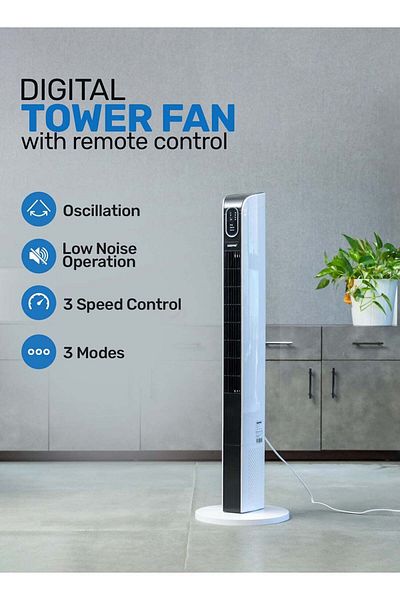 Geepas Digital Tower Fan with Silent, Smooth and Safe Operation