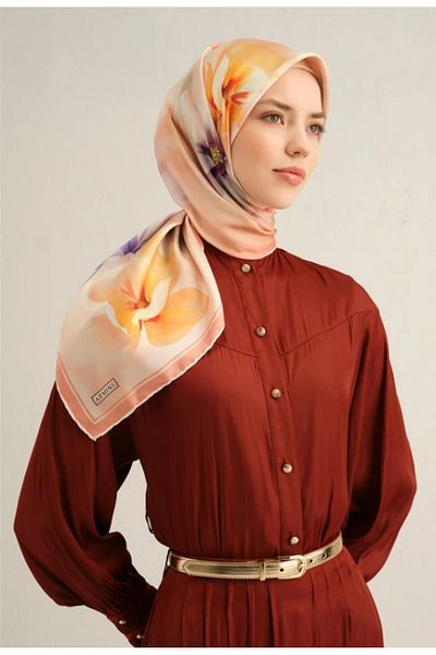 Armine Sura Silk Scarf 9305-34 Coral Mixed Pattern