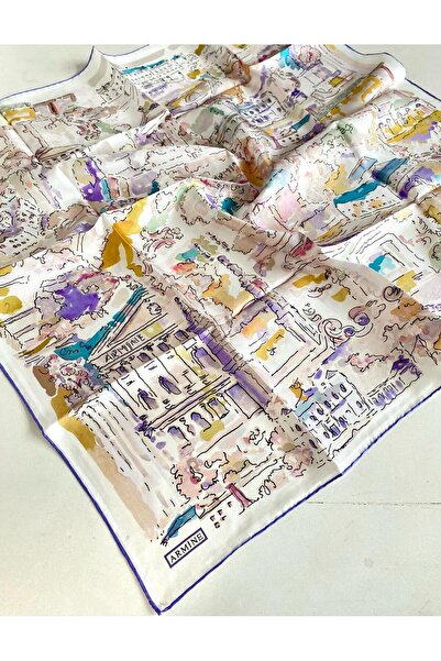 Armine Eșarfă de mătase Sura 9349-03 alb cu model mixt