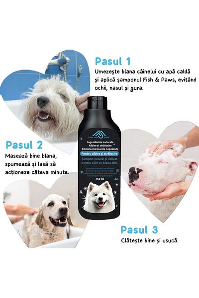 Fish & Paws Șampon caini blană albă Fish & Paws®, efect de albire, natural, Vitamina B5, 750ml