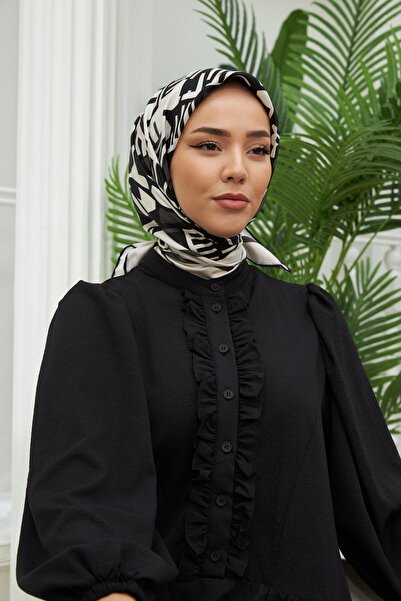 Silk Home Tivil Gray Patterned Silk Scarf İst11386-10