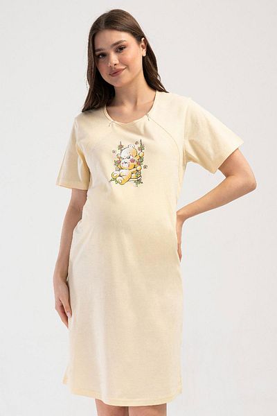 VİENETTA Women's Short Sleeve Maternity Yellow Nightgown C7T3N1O014