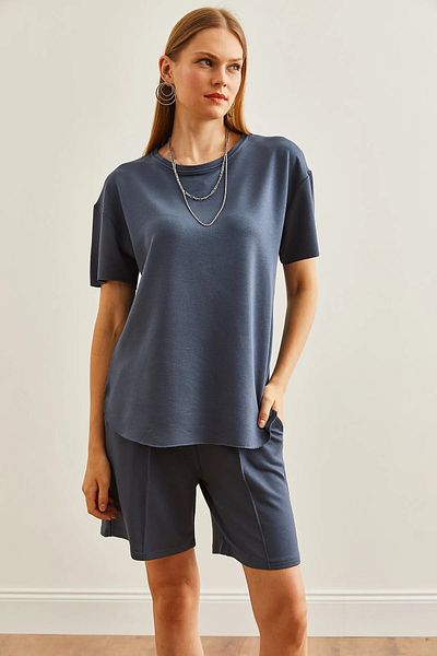 İKLİM LİFE Top oval t-shirt bottom piped pocket shorts set