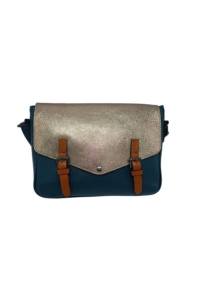 EVoStyle Geantă Damă Crossbody EVoStyle ED26, Piele Naturală Italia, Culoare Albastru, 27 x 20 x 9.5 cm