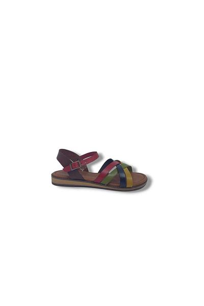 Zerhan Clavi 4011 Women's Red Genuine Leather Cross Strap Sandals Shoes