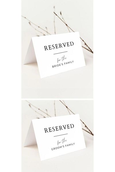 Hsn Bride, Groom Family Table Reserved Card 2 Pcs Total 4 Pieces