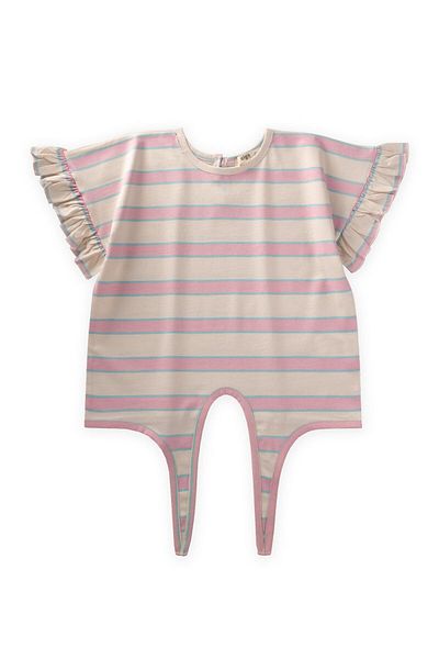 Cigit Striped Tie-Up Girl's T-Shirt 3-10 Years Old Powder Blue Striped