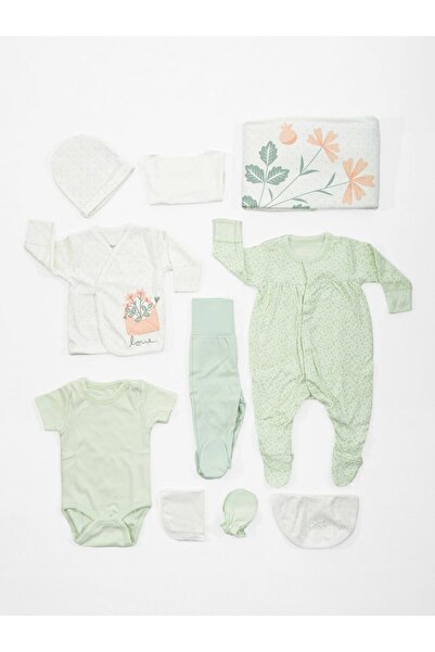 Bebetto Organik Yeşil Çiçekli 10'lu Hastane Çıkış Seti