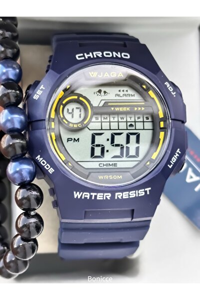 Jaga 45MM Havuz Deniz Kullanım,Işıklı,Takvimli,Kronometreli Lacivert Silikon ...