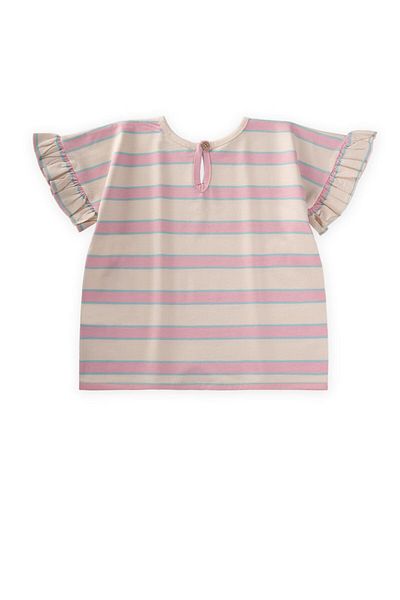 Cigit Striped Tie-Up Girl's T-Shirt 3-10 Years Old Powder Blue Striped