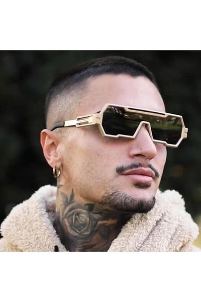 REDz Accessories Metal Punk Sunglasses, Retro, UV400 Protection, Black Lenses, Metal Arms, Gold