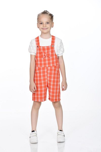 Kamex Girl's Plaid Patterned Strappy Jumpsuit
