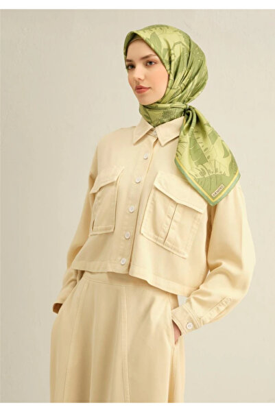 Armine Sura Tivil Ipek Eşarp 9353-56 Yeşil Karışık Desen