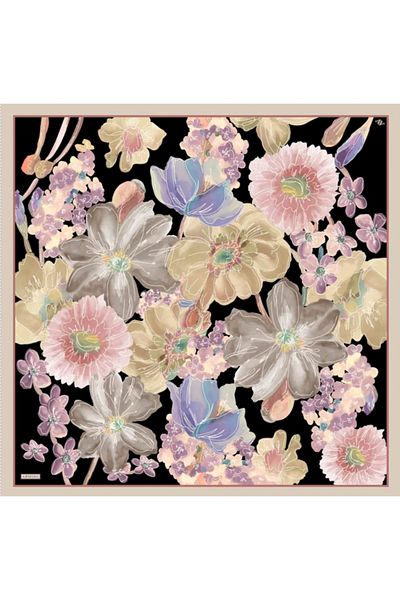 Armine Tivil Silk Scarf 9318-04 Black Mixed Pattern