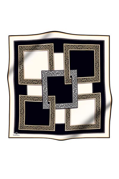 Vissona Γυναικείο Twill Μεταξωτό Κασκόλ Μαύρη Κρέμα