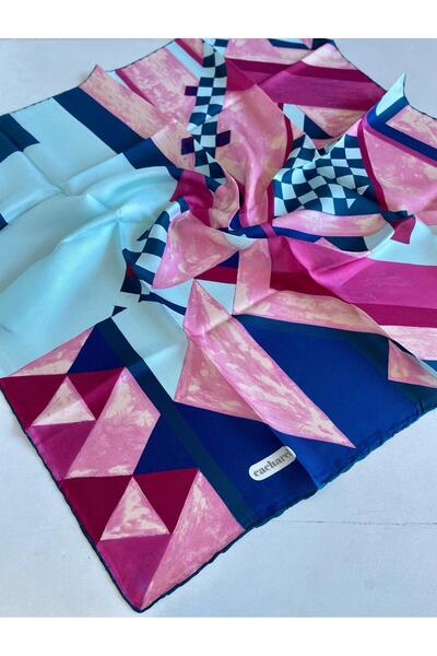 Cacharel Tivil Silk Scarf 44748 Petrol Blue Mixed Pattern