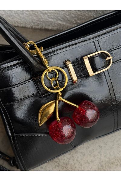 Kukura Shimmering Cherry Fruit Bag Charm Keychain Red