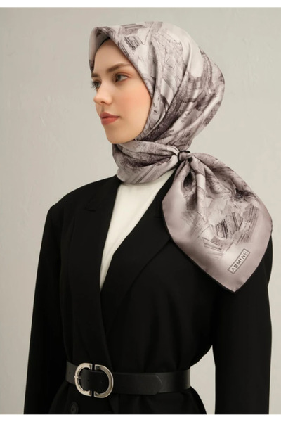 Armine Μεταξωτό Φουλάρι Sura 9326-81 Γκρι με Μικτό Σχέδιο