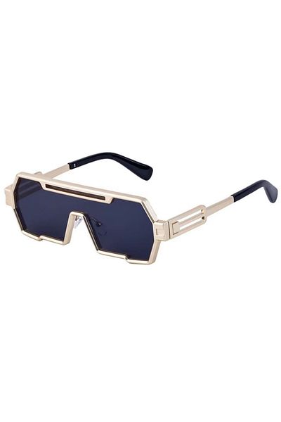 REDz Accessories Metal Punk Sunglasses, Retro, UV400 Protection, Black Lenses, Metal Arms, Gold