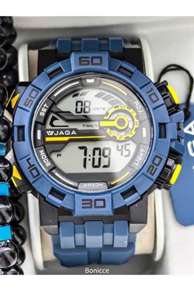 Jaga Su Geçirmez,kronometreli,havuzdeniz Kullanımına Uygun,lacivert Spor Dijital Erkek Kolsaati Bileklik