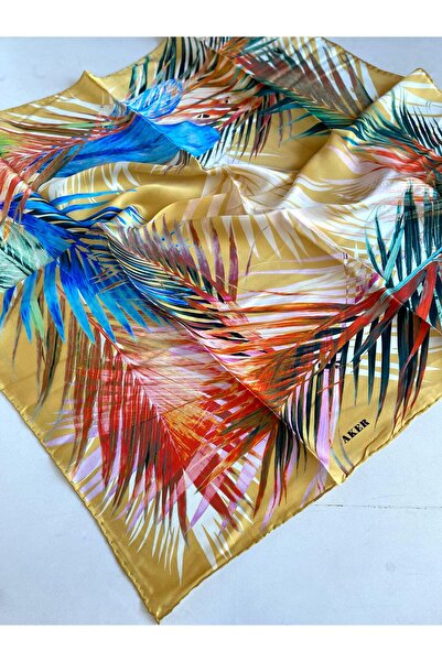 Aker Sura İpek Eşarp 45613 Sarı Karışık Desen