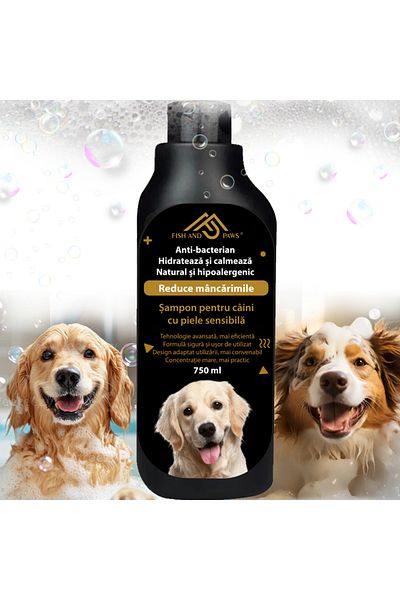 Fish & Paws Șampon câini piele sensibilă Fish & Paws®, antibacterian, natural, calmant, 750ml, Vitamina B5