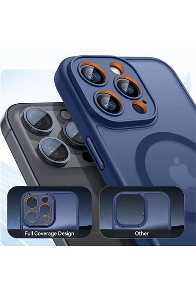 REDz Accessories Camera Protection Case for iPhone 16 Pro, Colored Edges, Dark Blue