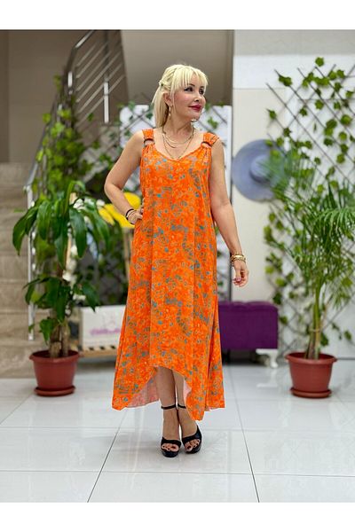 Punta Otantik Hl14013 Viscose Crescent Dress with Shoulder Ring Straps