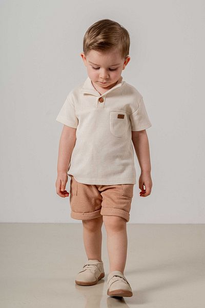 bombe Dětský lososově hnědý bavlněný dvoudílný oblek First I Trend Fashion Bottom Top Suit