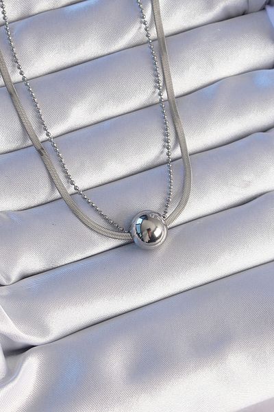 Skygo 316L Steel Double Chain Silver Color Topcuk Italian Model Necklace - Tj-Bko8877