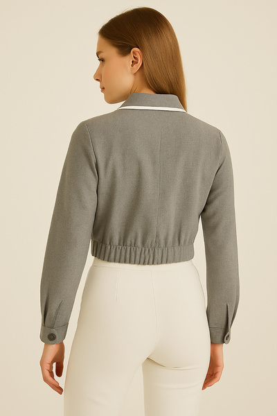 Giyim Dünyası Women's Lined Crop Jacket Gray