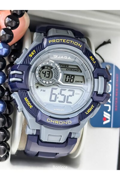 Jaga Su Geçirmez,kronometreli,havuzdeniz Kullanımına Uygun,lacivert Spor Dijital Erkek Kolsaati+bileklik