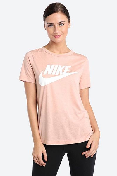 Nike Futura White Tee Flowy Ελαφρύ γυαλιστερό Modal Πλεκτό Unisex Ροζ μπλουζάκι ανθεκτικό στο ξεθώριασμα
