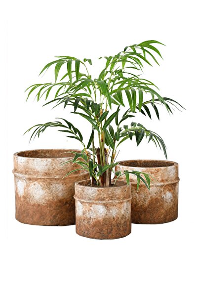 DRAMA HOME Planter Set - Rustic Brown Cylindrical Design