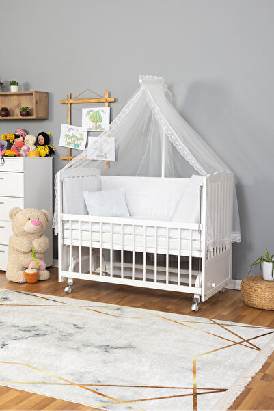 Carino Wins Ahşap Beşik Anne Yanı Yeni Doğan Tutku BEYAZ Bebek Beşiği BEYAZ G...