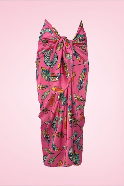 pistore Fuchsia Bohemian Native American Patterned Long Pareo Satin Women's Beach Dress New Season