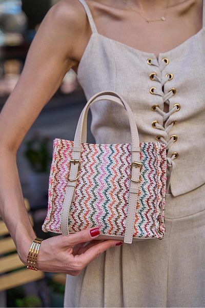 Madamra Multicolored Women's Straw Detailed Buckle Hand and Shoulder Bag
