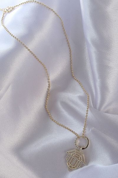 Skygo Brass Zircon Stone Gold Color Oval Detailed Serenay Necklace - Tj-Bko8838