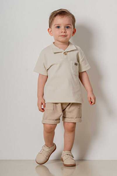 bombe Baby Kids Cream- Μπεζ βαμβακερό σετ 2 τεμαχίων First Ben Trend Fashion Bottom Top Σετ