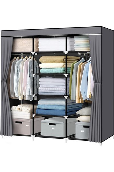Cady One Foldable Fabric Wardrobe and Luggage Organizer with Hanging Rods and Clothes Rack